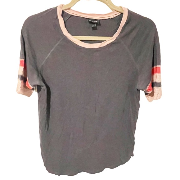 Torrid Size 0X Dark Grey Ringer Stripe Short Sleeve Crewneck Tshirt - Picture 1 of 5